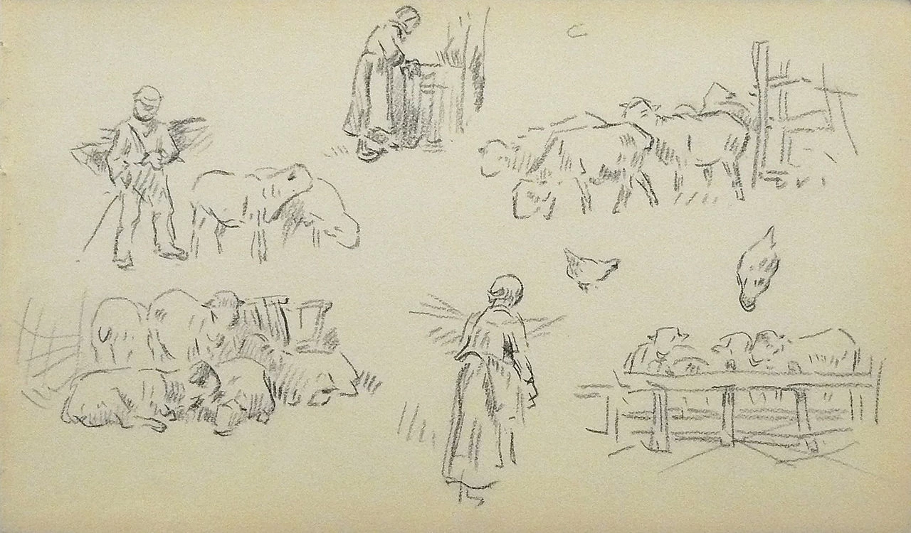 Foglio di studio per pecore, agricoltori e pastori